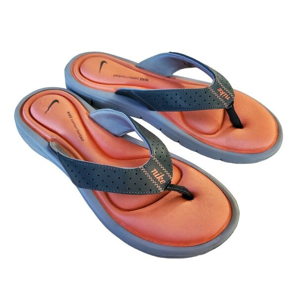Nike Shoes - Nike Gray & Orange Soft Insole Sandals, Women's Flip Flips